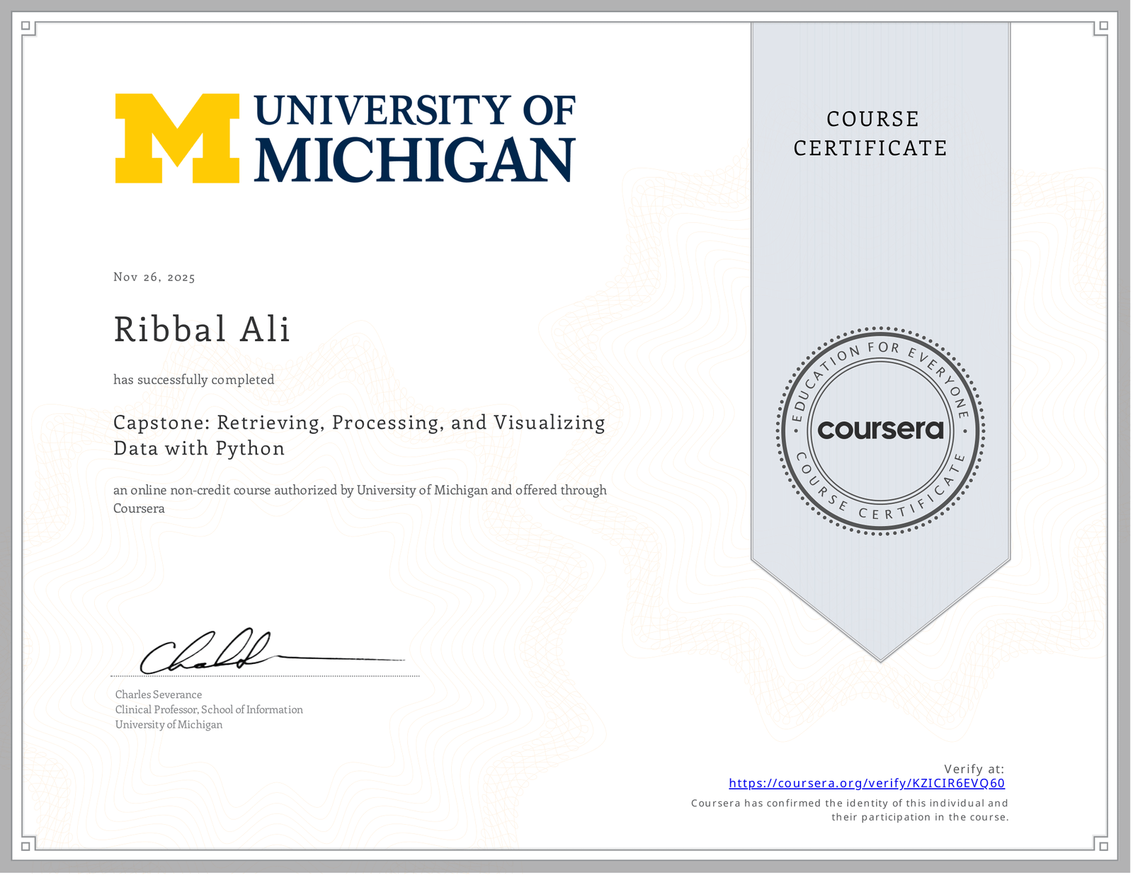 Capstone: Retrieving, Processing, and Visualizing Data with Python Certificate